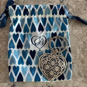 Brighton Silver Filigree Heart Keychain with Blue Heart Pouch